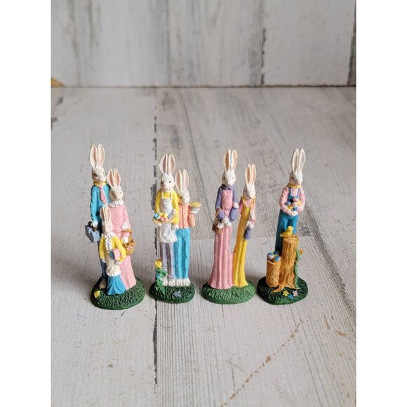 Vintage easter bunny family couple miniature spring home decor set - Picture 1 of 7